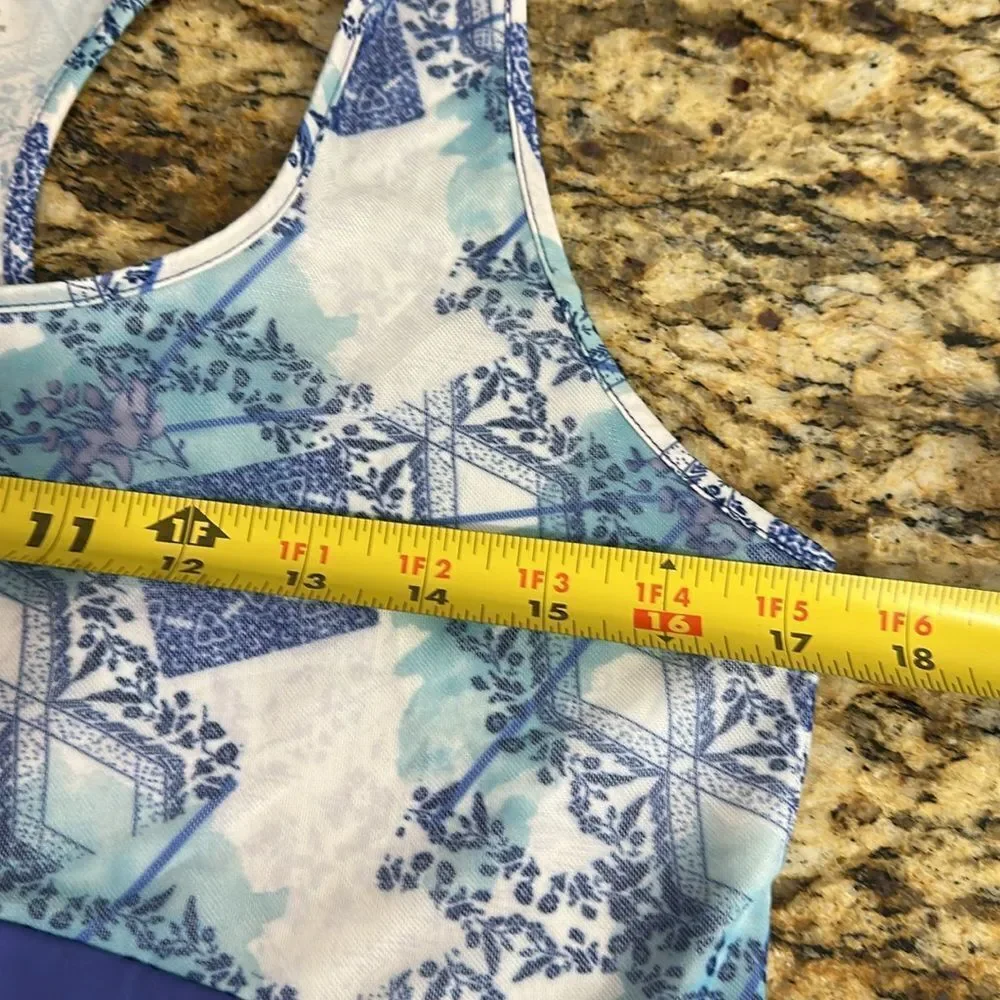 Denise Cronwall Activewear Scotia Print Racerback Tank Top In Blue Size XL
